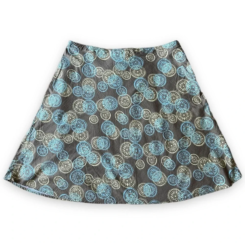 I.E. Petite A-Line Cotton Skirt Gray Blue & White Circles Snowflakes Womens 10 P